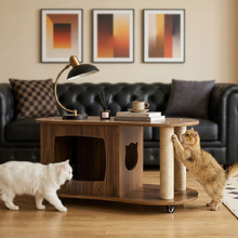 Ezra Oval Coffee Table with Cat House & Scratching Post